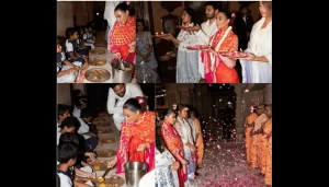 Reality TV stars Kim and Khloe Kardashian serve food to children at Iskcon temple in Mumbai, during their visit to India